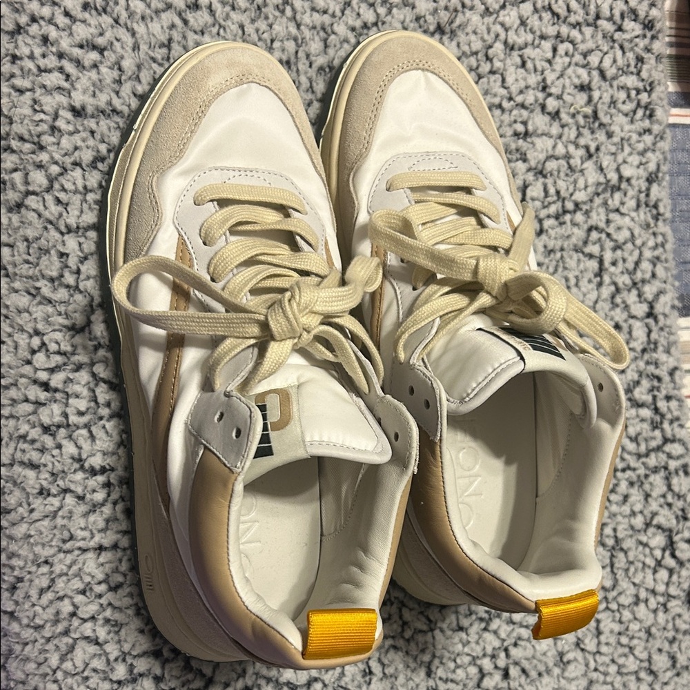 Women's White and Tan Sneakers